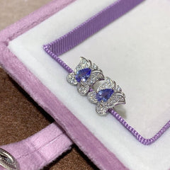 Elegant Natural Butterfly Stud Earrings with Pear - Shaped Tanzanite and CZ - 925 Silver - Perfect for Women - 4x6 mm Tanzanite from Tanzania - Heated Treatment - Dimensions: 1x1 cm - Earnings - British D'sire