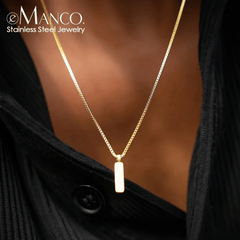 Emanco stainless steel 18K gold cuban chain box chain man bar pendant necklace square chain - Necklaces & Pendants - British D'sire