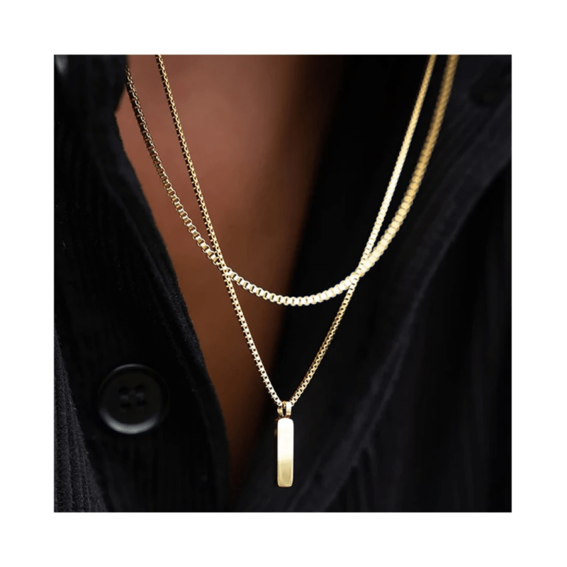 Emanco stainless steel 18K gold cuban chain box chain man bar pendant necklace square chain - Necklaces & Pendants - British D'sire