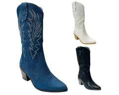 Embroidered 2 In 1 Cowboy Calf Length Boots - Boots - British D'sire