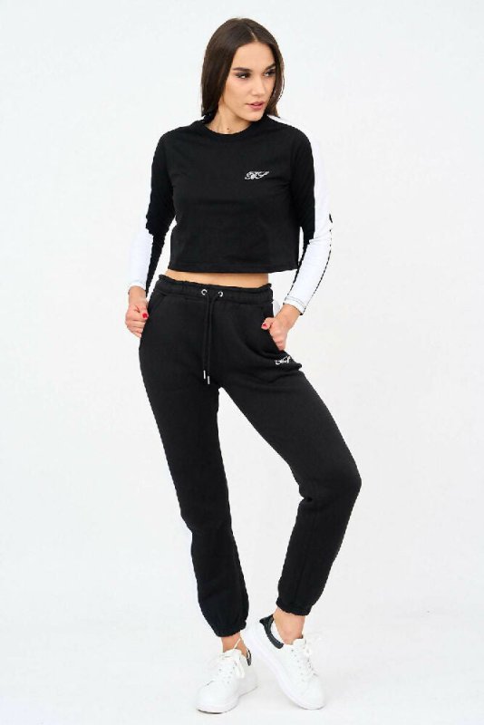 Embroidered Crop Top And Side Panel Jogger Set! - Outfit Sets - British D'sire