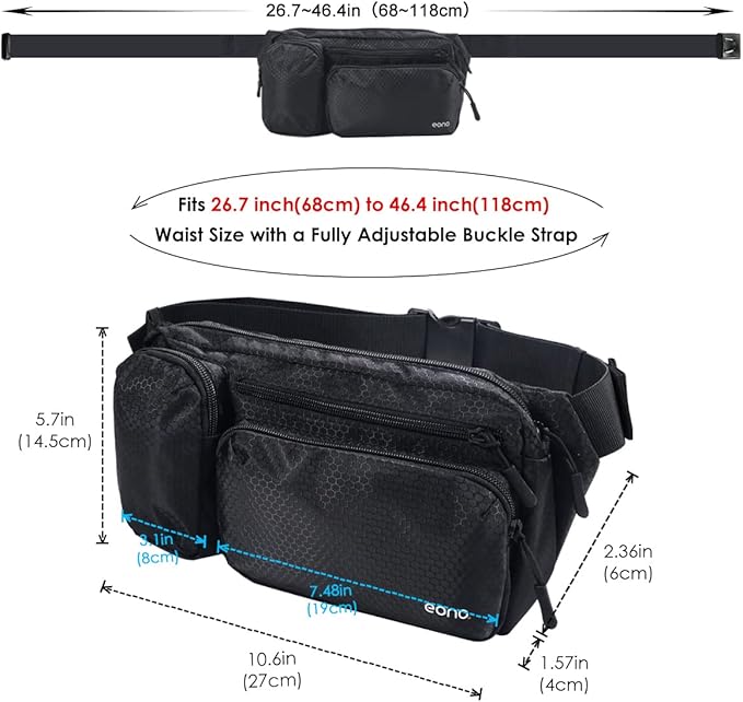 Eono Water Resistant Bum Bag with Multi - Pockets, Large Capacity Waist Fanny Pack for Hiking, Dog Walking, Travel & Outdoor Activities - Hiking Waist Packs - British D'sire