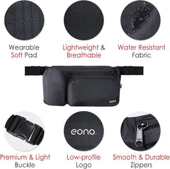 Eono Water Resistant Bum Bag with Multi - Pockets, Large Capacity Waist Fanny Pack for Hiking, Dog Walking, Travel & Outdoor Activities - Hiking Waist Packs - British D'sire