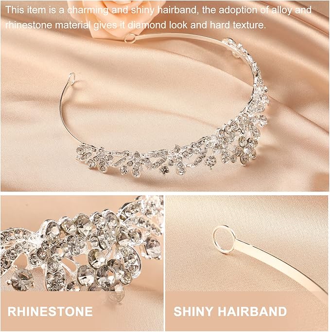 EXCEART Flower Rhinestone Crown Queen Crown Tiara Rhinestone Tiara Headpieces Luxury Rhinestone Crown Wedding Crowns Tiaras for Bride Wedding Drama Cosplay Prom - Hair Jewellery - British D'sire