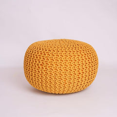 EXQUIZIT HOME Knitted Round Pouffe Foot Stool Ottoman Large 100% Cotton Chunky Moroccan 50cm Pouf COLOUR MUSTARD - Ottomans - British D'sire