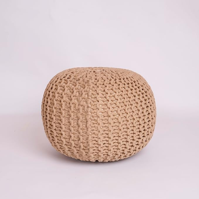 EXQUIZIT HOME Knitted Round Pouffe Foot Stool Ottoman Large 100% Cotton Chunky Moroccan 50cm Pouf COLOUR MUSTARD - Ottomans - British D'sire