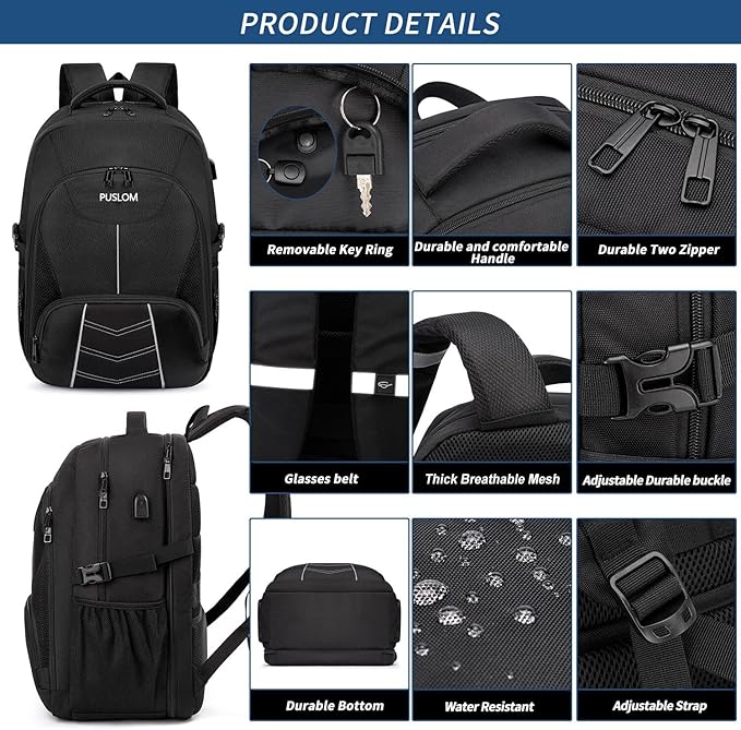 Extra Large Backpack 55L,18.4 Inch Travel Laptop Work Bag with USB Charging Port Big Business Flight Approved TSA Heavy Duty Computer Rucksack 18.4 Inches - Bags & Accessories - British D'sire