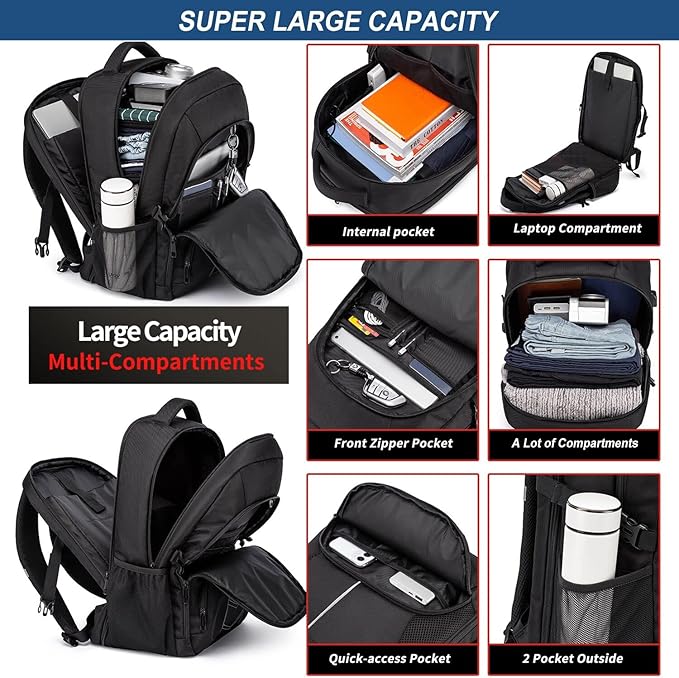 Extra Large Backpack 55L,18.4 Inch Travel Laptop Work Bag with USB Charging Port Big Business Flight Approved TSA Heavy Duty Computer Rucksack 18.4 Inches - Bags & Accessories - British D'sire