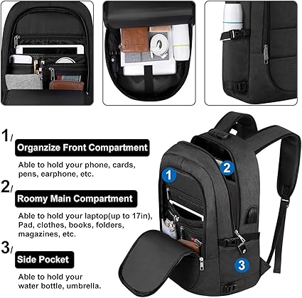 Extra Large Backpack 55L,18.4 Inch Travel Laptop Work Bag with USB Charging Port Big Business Flight Approved TSA Heavy Duty Computer Rucksack 18.4 Inches - Bags & Accessories - British D'sire