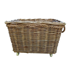 Extra Large Rope Handle Wicker Log Basket on Wheels - Log Baskets - British D'sire