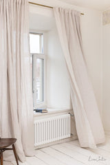 Extra Wide Natural Light Linen Curtain Panel with heading tape - Heading Tape - British D'sire