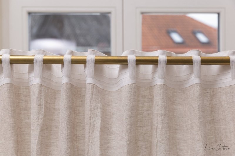 Extra Wide Natural Light Linen Curtain Panel with heading tape - Heading Tape - British D'sire