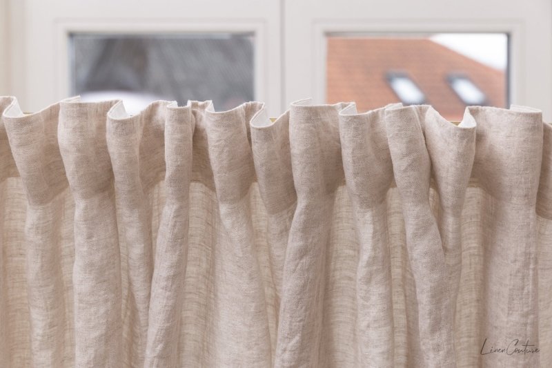 Extra Wide Natural Light Linen Curtain Panel with heading tape - Heading Tape - British D'sire