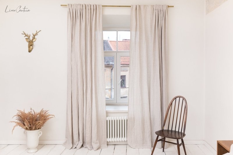 Extra Wide Natural Light Linen Curtain Panel with heading tape - Heading Tape - British D'sire