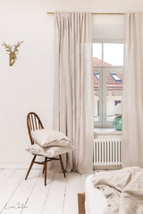 Extra Wide Natural Light Linen Curtain Panel with heading tape - Heading Tape - British D'sire