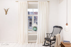 Extra Wide White Linen Curtain Panel with Tab Top - Tab top - British D'sire