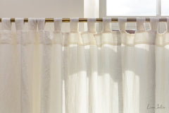 Extra Wide White Linen Curtain Panel with Tab Top - Tab top - British D'sire