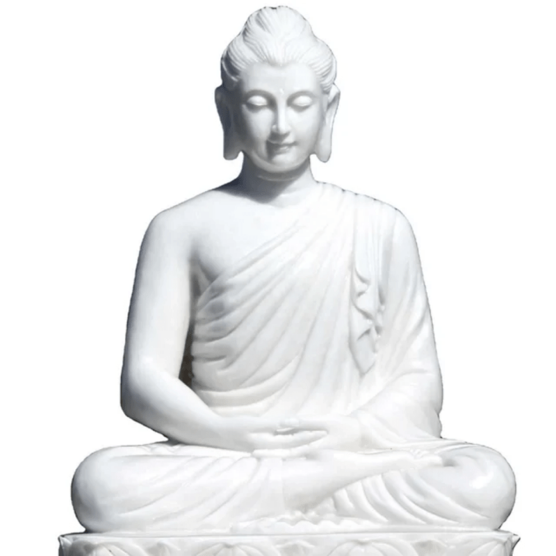 Factory White Marble Gandhara Style Buddha Statue Meditating on Lotus Perfect for the Garden - Decor Sculpture - British D'sire