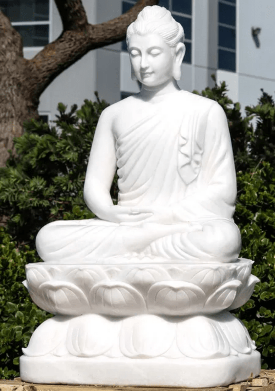 Factory White Marble Gandhara Style Buddha Statue Meditating on Lotus Perfect for the Garden - Decor Sculpture - British D'sire