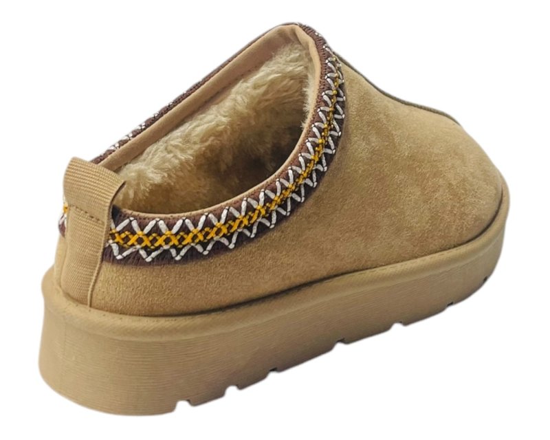 Faux Fur Lined Aztec Flat Sole Shoes - Slider - British D'sire