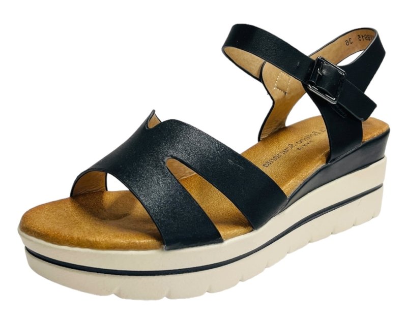 Faux Leather Ankle Strap Padded Wedge Sandals - Sandals - British D'sire