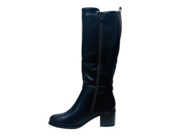 Faux Leather Block Heel Knee High Boots - Boots - British D'sire