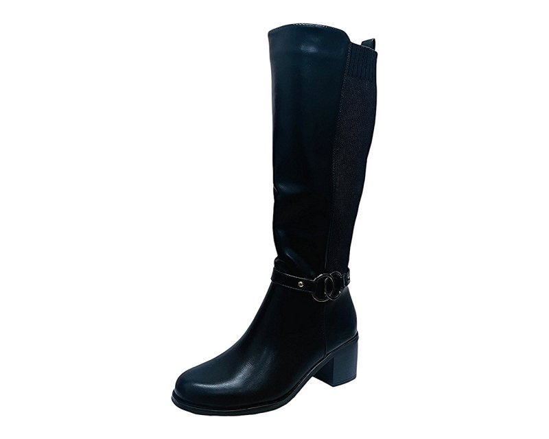 Faux Leather Block Heel Knee High Boots - Boots - British D'sire