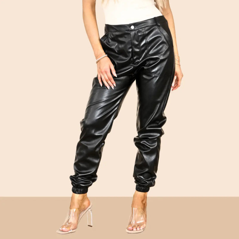 Faux Leather Cargo Pants - Trouser - British D'sire