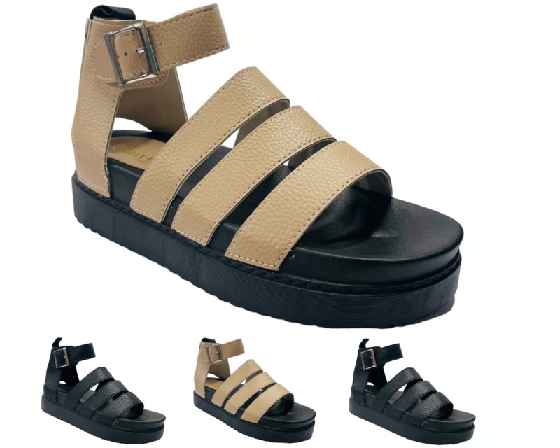 Faux Leather Chunky Sole Gladiator Sandals - Sandals - British D'sire