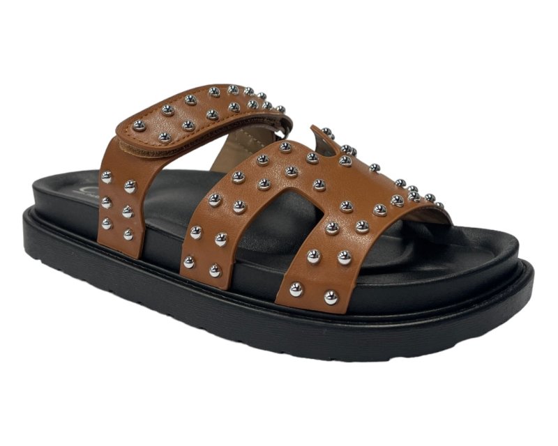 Faux Leather Flat Studded Sliders - Sliders - British D'sire