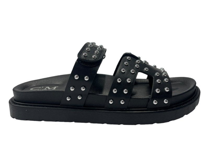 Faux Leather Flat Studded Sliders - Sliders - British D'sire