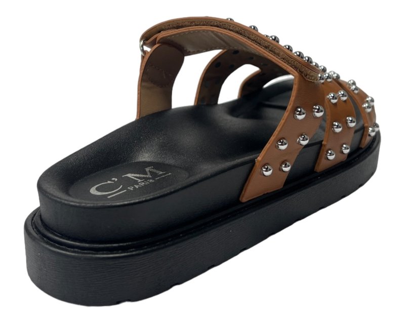 Faux Leather Flat Studded Sliders - Sliders - British D'sire