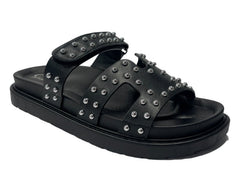 Faux Leather Flat Studded Sliders - Sliders - British D'sire