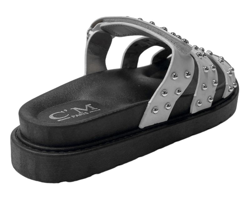 Faux Leather Flat Studded Sliders - Sliders - British D'sire