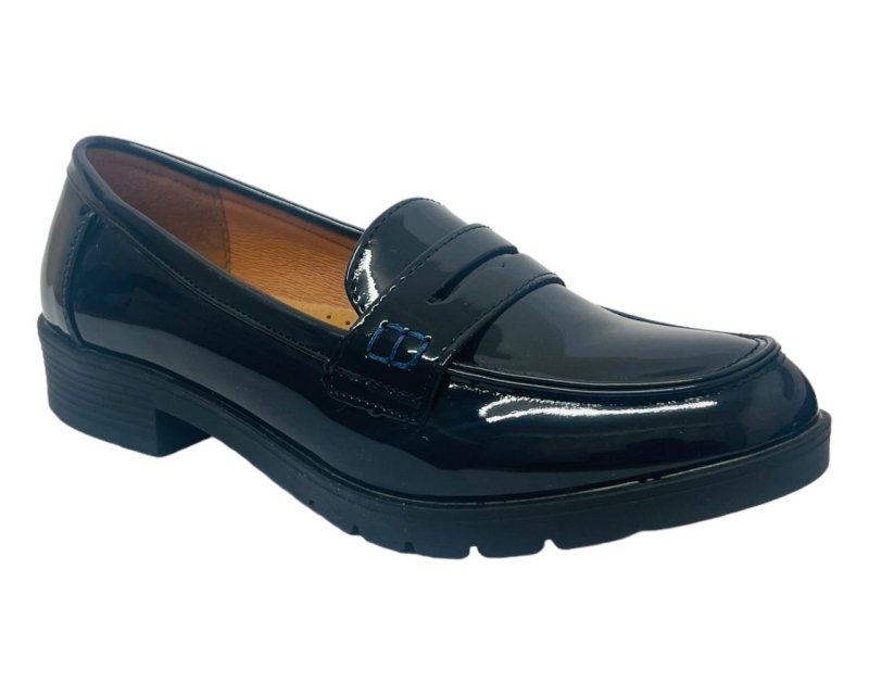 Faux Patent Leather Slip On Loafers Shoes - Flats - British D'sire