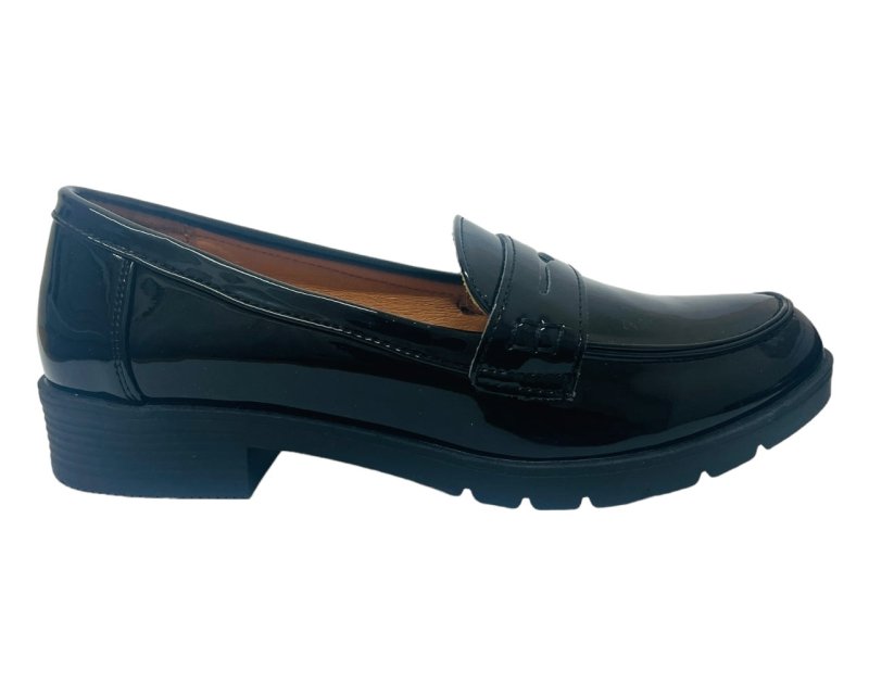 Faux Patent Leather Slip On Loafers Shoes - Flats - British D'sire