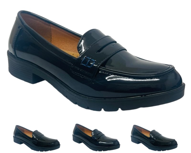 Faux Patent Leather Slip On Loafers Shoes - Flats - British D'sire