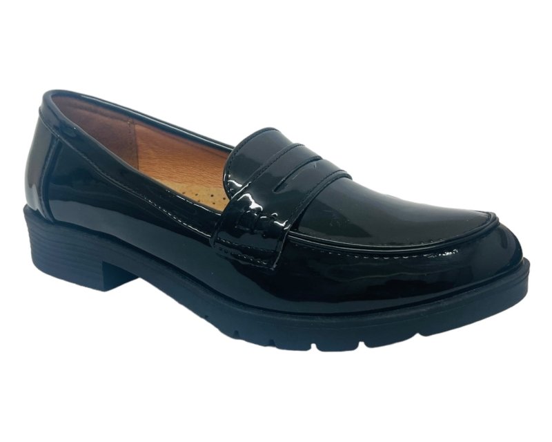 Faux Patent Leather Slip On Loafers Shoes - Flats - British D'sire