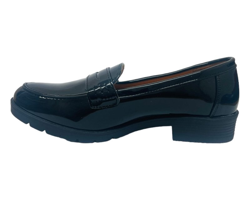 Faux Patent Leather Slip On Loafers Shoes - Flats - British D'sire