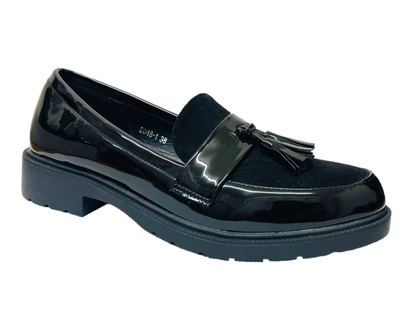 Faux Patent Leather Tassel Slip On Shoes - Shoes - British D'sire