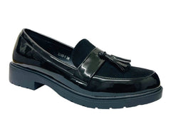 Faux Patent Leather Tassel Slip On Shoes - Shoes - British D'sire