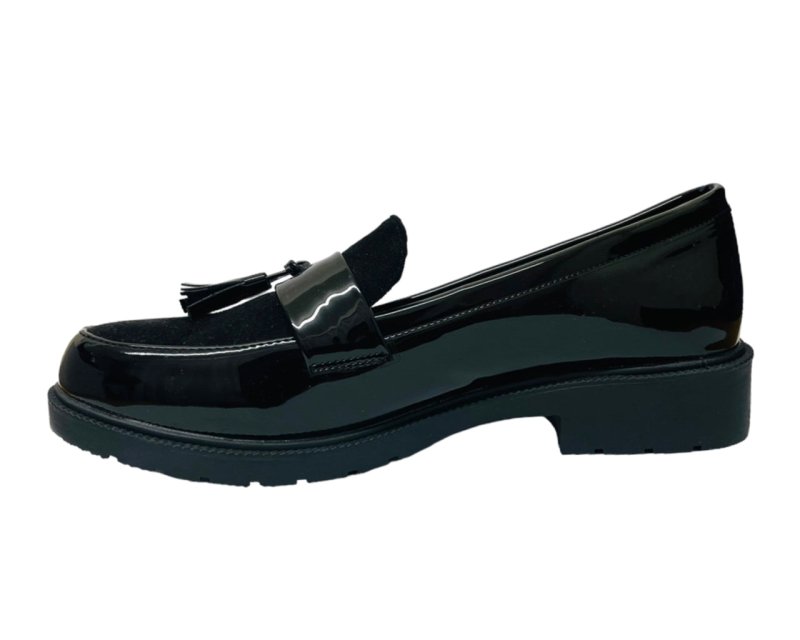 Faux Patent Leather Tassel Slip On Shoes - Shoes - British D'sire