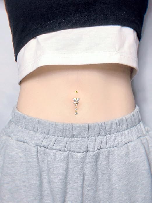 FECTAS 3pcs Belly Button Bars Silver Gold Belly Bar Surgical Steel 14G Navel Bars Belly Button Piercing Jewellery Butterfly Dangle - Body Jewellery - British D'sire