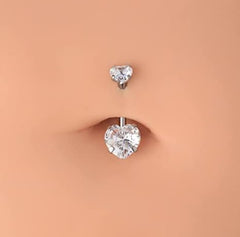 FECTAS 3pcs Belly Button Bars Silver Gold Belly Bar Surgical Steel 14G Navel Bars Belly Button Piercing Jewellery Heart Dangle - Body Jewellery - British D'sire