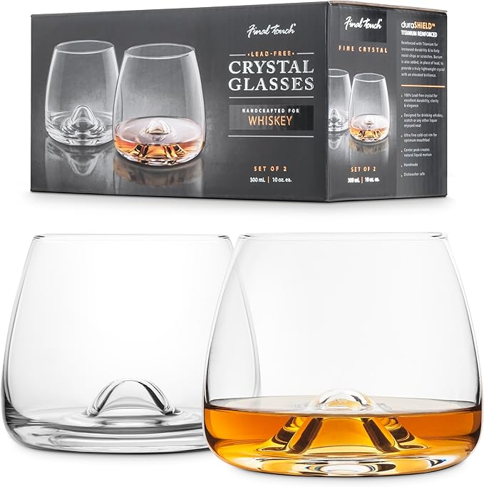 Final Touch 100% Lead - Free Crystal Whisky Glasses, Whiskey Glasses, Made with DuraSHIELD Titanium Reinforced for Increased Durability, High 9 cm, 300 ml, Pack of 2 - Glasswares & Drinkwares - British D'sire