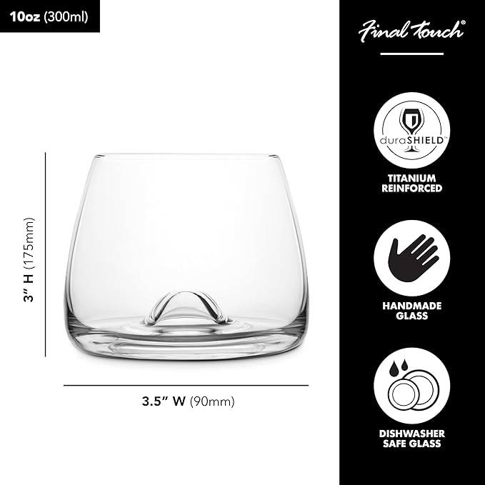 Final Touch 100% Lead - Free Crystal Whisky Glasses, Whiskey Glasses, Made with DuraSHIELD Titanium Reinforced for Increased Durability, High 9 cm, 300 ml, Pack of 2 - Glasswares & Drinkwares - British D'sire