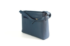 Finest Soft Leather Cross Body Handbag with Front and Rear Pocket Detailing - Blue - British D'sire