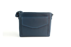 Finest Soft Leather Cross Body Handbag with Front and Rear Pocket Detailing - Blue - British D'sire