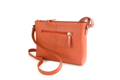 Finest Soft Leather Cross Body Handbag with Front and Rear Pocket Detailing - Russet / Brown /Orange - British D'sire