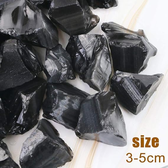 FIREBOOMOON 2lb/950g Rough Natural Black Obsidian Stones Raw Gemstone Crystal Rock for Cabbing,Tumbling,Cutting,Polishing,Lapidary,Wire Wrapping,Healing Reiki,Jewelry Making,Home Decoration(Black) - Gemstones - British D'sire